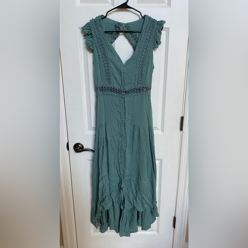 Francesca’s High-Low Button Down Short Sleeve Teal Dress - Size L NWT